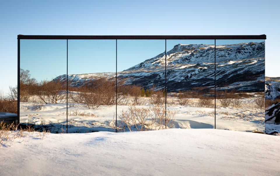 Fantastic mountain scenery mirroring at Mirror Lodge Iceland