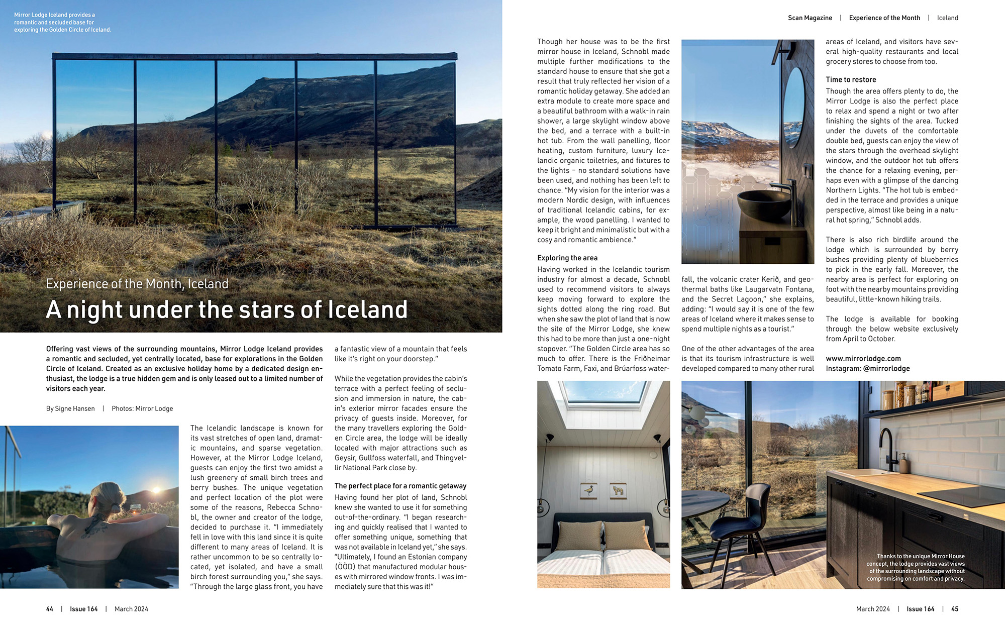 Article about Mirror Lodge Iceland in Scan Magazine.